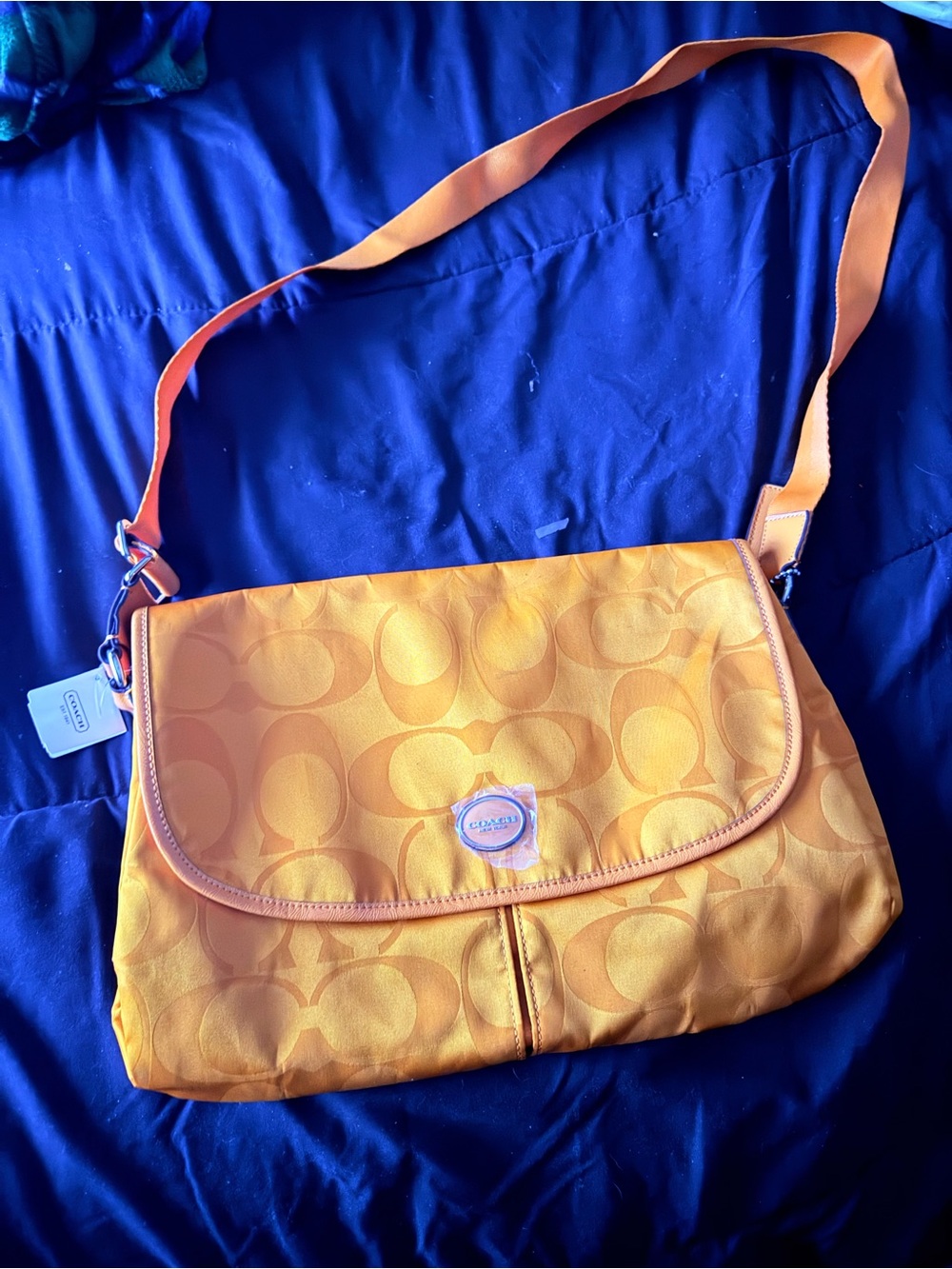 Coach Orange Signature Nylon Crossbody Messenger - Picture 3 of 5